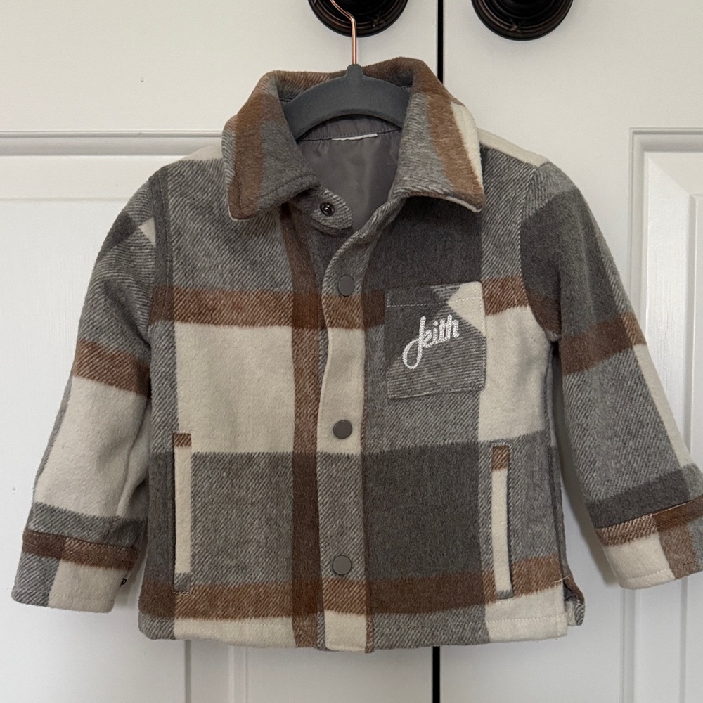 Kith Kids Plaid Jacket - Gray, Brown, and Cream